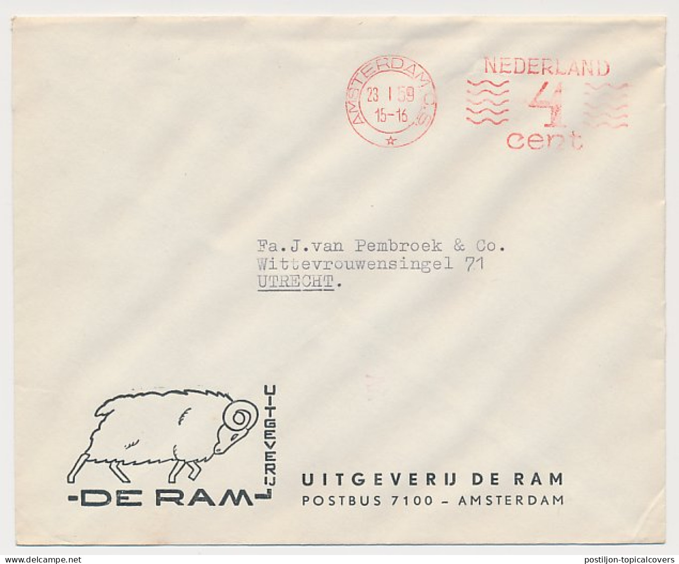 Firma Envelop Amsterdam 1959 - Uitgeverij De Ram - Ohne Zuordnung