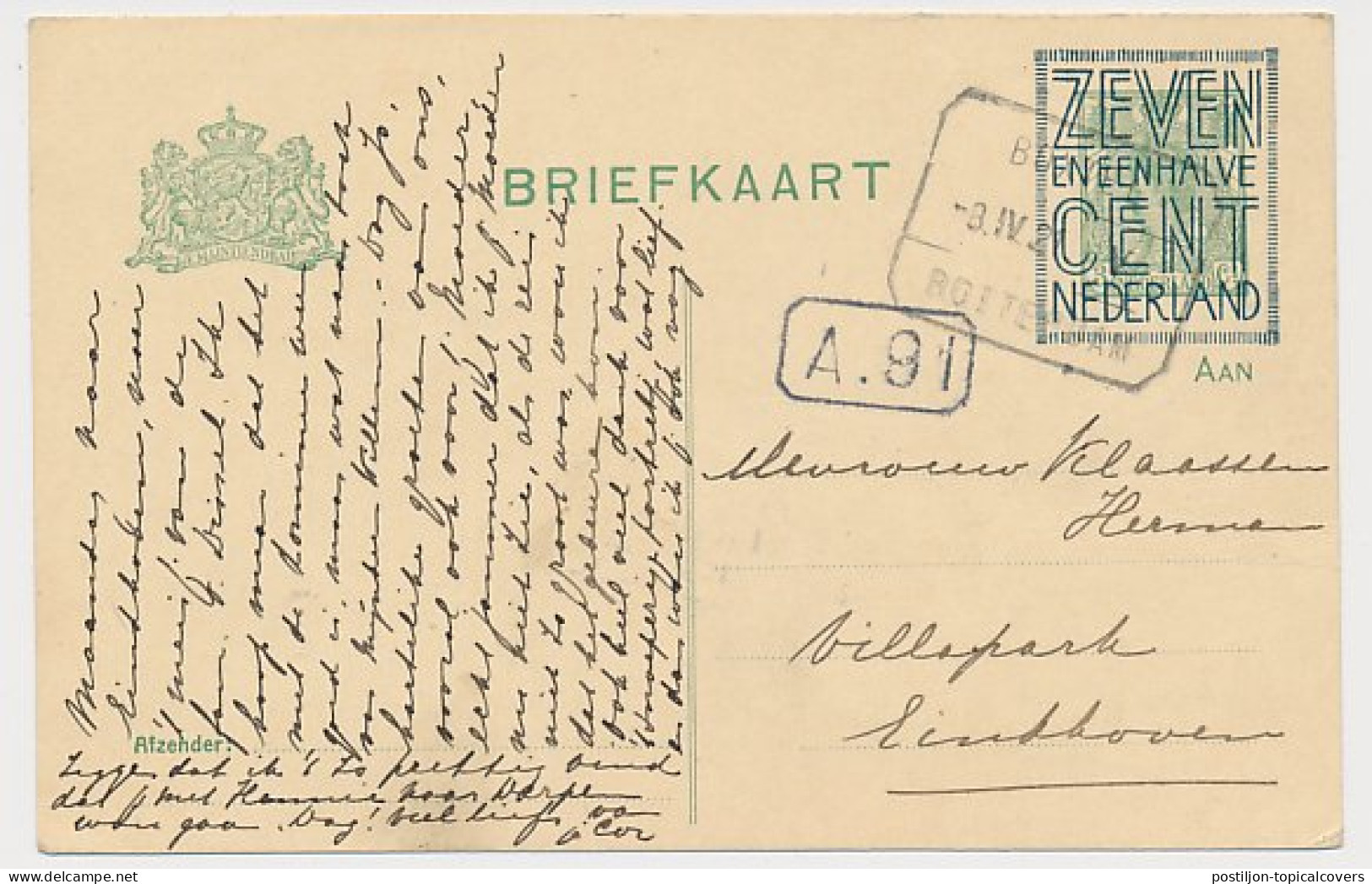 Treinblokstempel : Boxtel - Rotterdam V 1921  - Unclassified