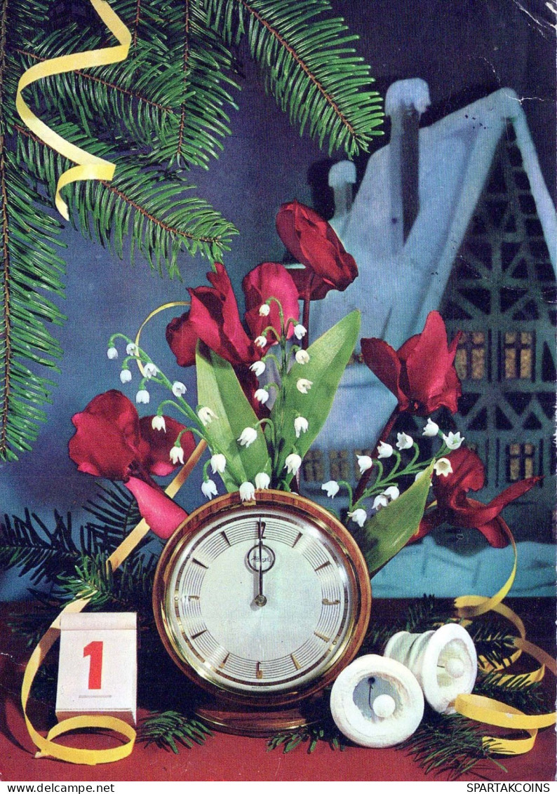 Buon Anno Natale OROLOGIO DA TAVOLO Vintage Cartolina CPSM #PAT743.IT - New Year
