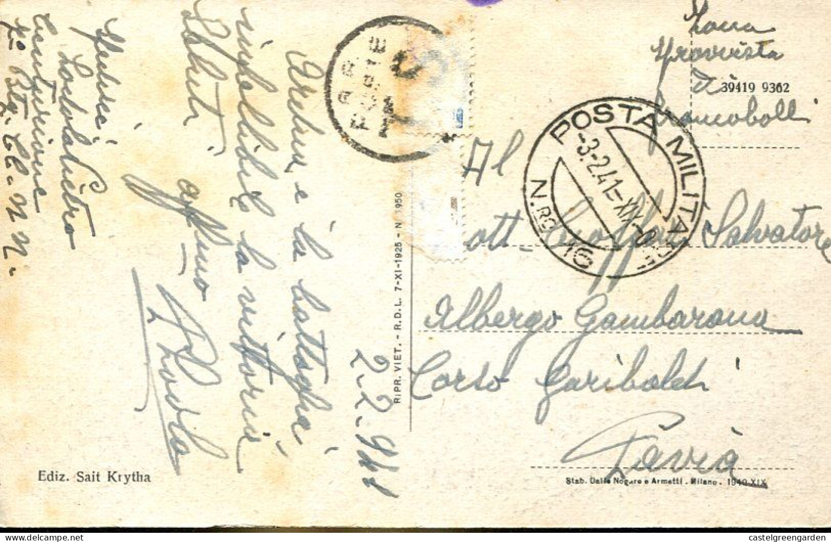 X0527 Albania, Card Circuled 1941 To Italy Panorama E Vlones,Feldpost Area Without Stamps, - Albanië