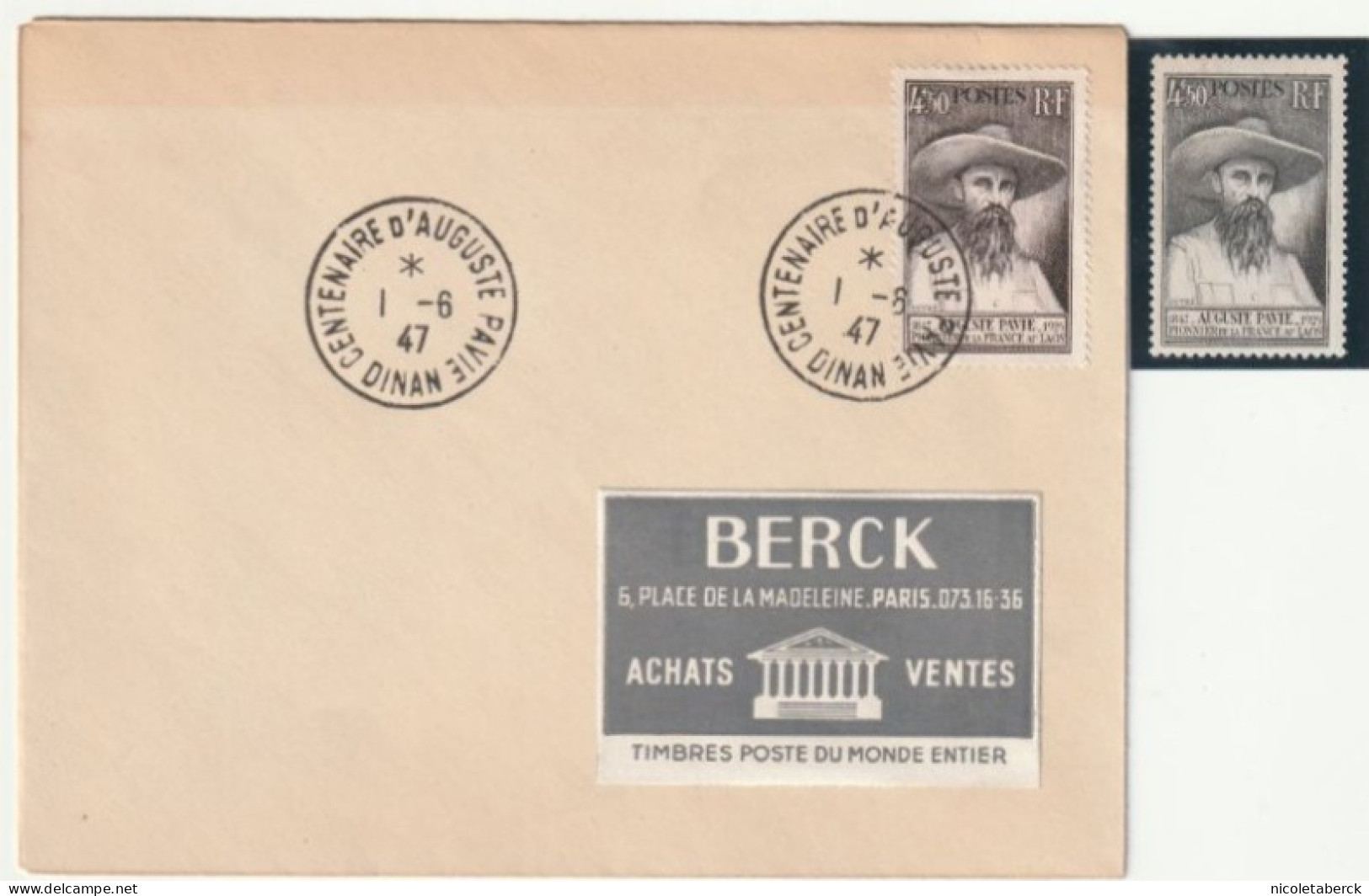 N° 784, 1er Jour 1/6/47 + Variété . Collection BERCK. - Cartas & Documentos