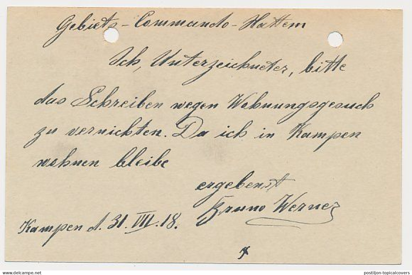 WOI - Internering POW / Kriegsgefangenen Kampen - Lager Hattem 1918 - Lettres & Documents