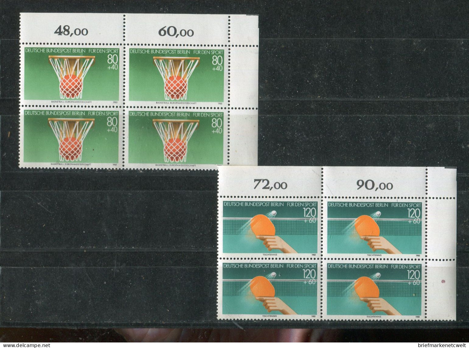 "BERLIN" 1985, Mi. 732/733 "Sporthilfe" 4er-Blocks ** (B1227) - Nuevos