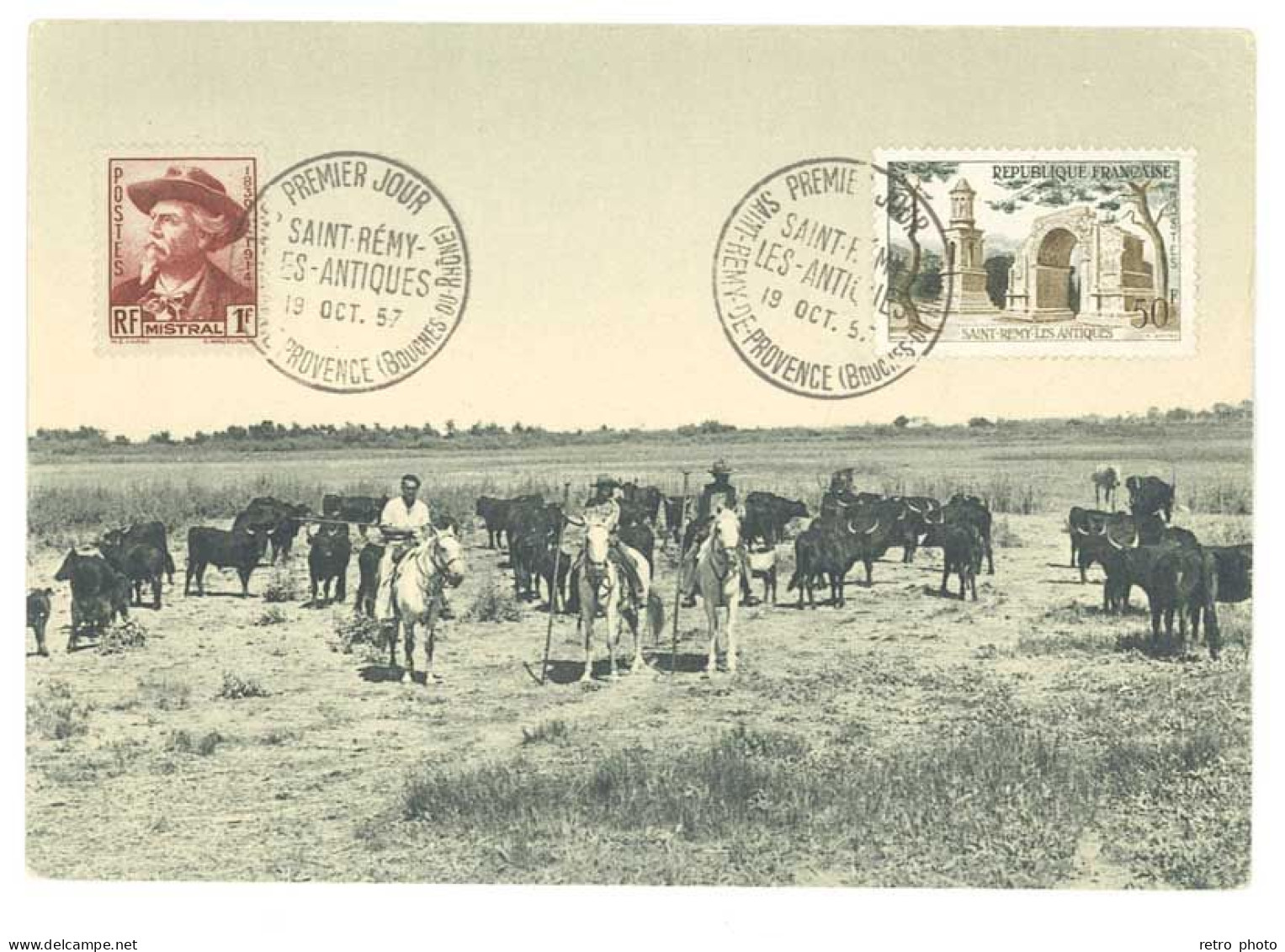 Cpsm Avignon Journée Du Timbre 1958, Premier Jour Saint Rémy De Provence - Provence Et Camargue ( Taureaux ) - Avignon