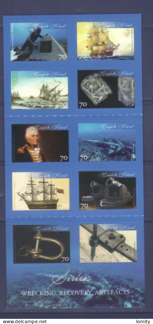 Norfolk Island Timbres 1150 à 1159 En Carnet Neuf ** Sirius Wrecking Recovery Artefacts 225 Years Bateau Voilier Canon - Ile Norfolk