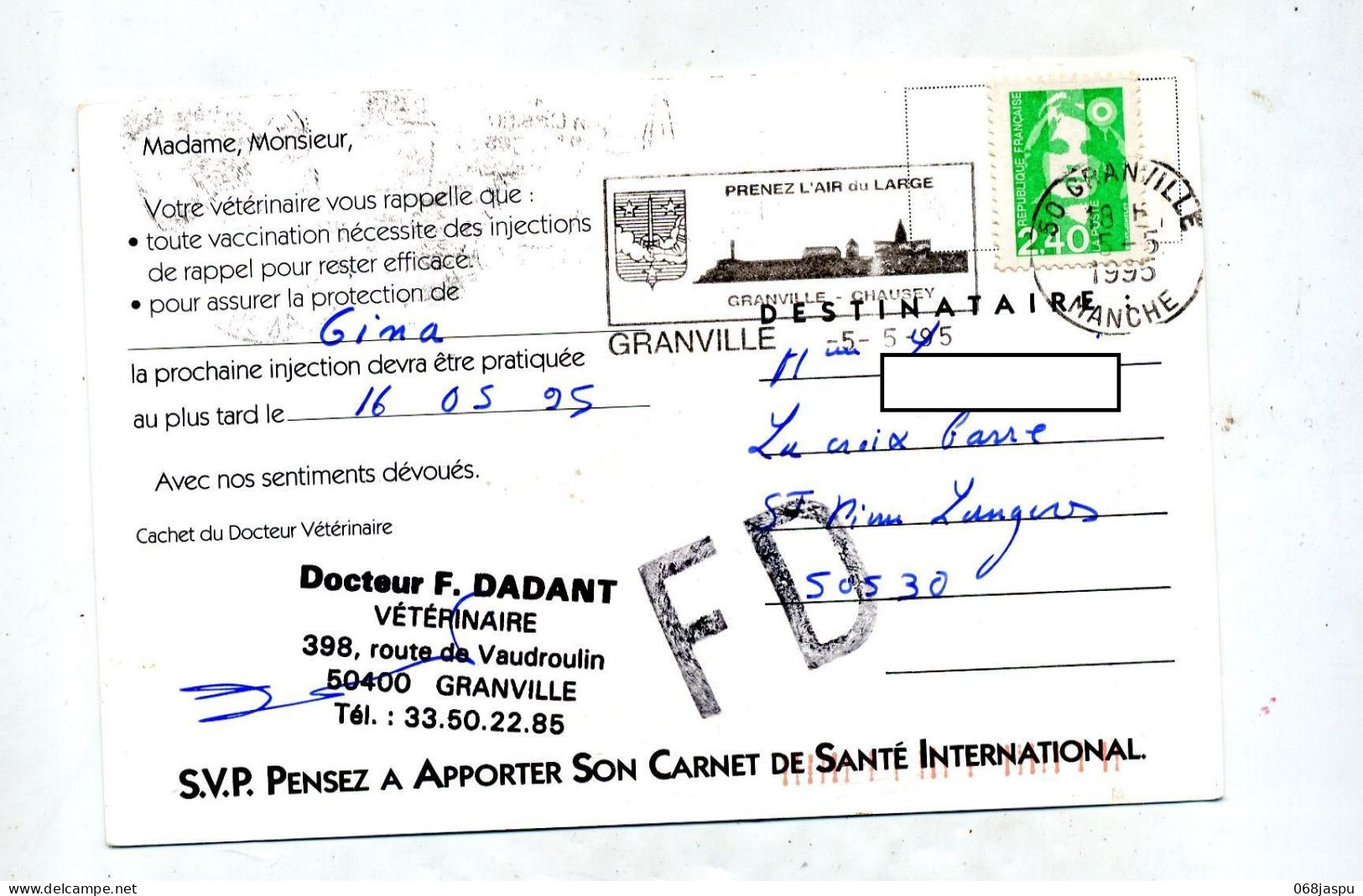 Carte Flamme Grandville Air Du Large Fausse Direction Flamme Saint Pair Casino Plage Vue Chien Milou - Mechanical Postmarks (Advertisement)