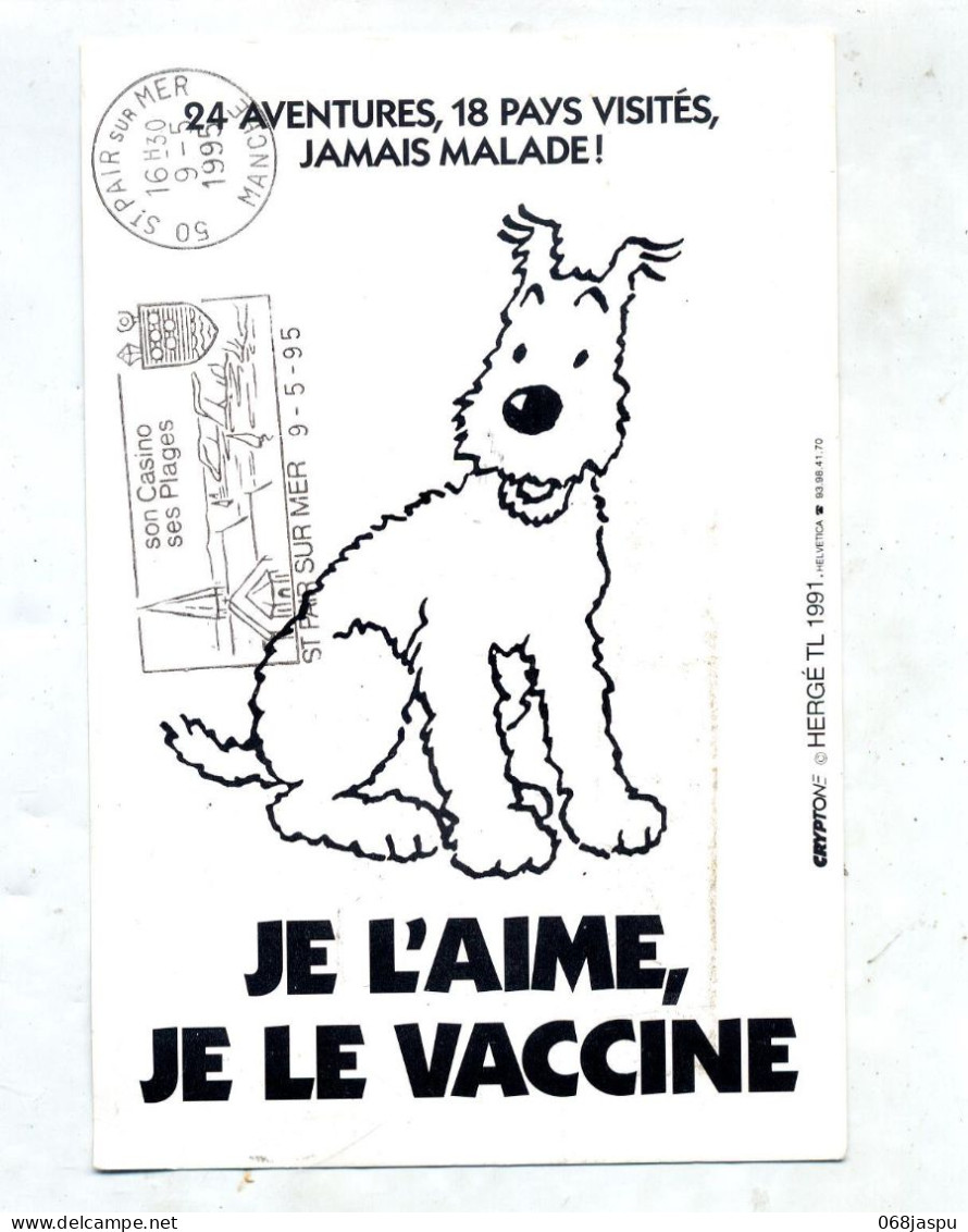 Carte Flamme Grandville Air Du Large Fausse Direction Flamme Saint Pair Casino Plage Vue Chien Milou - Mechanical Postmarks (Advertisement)