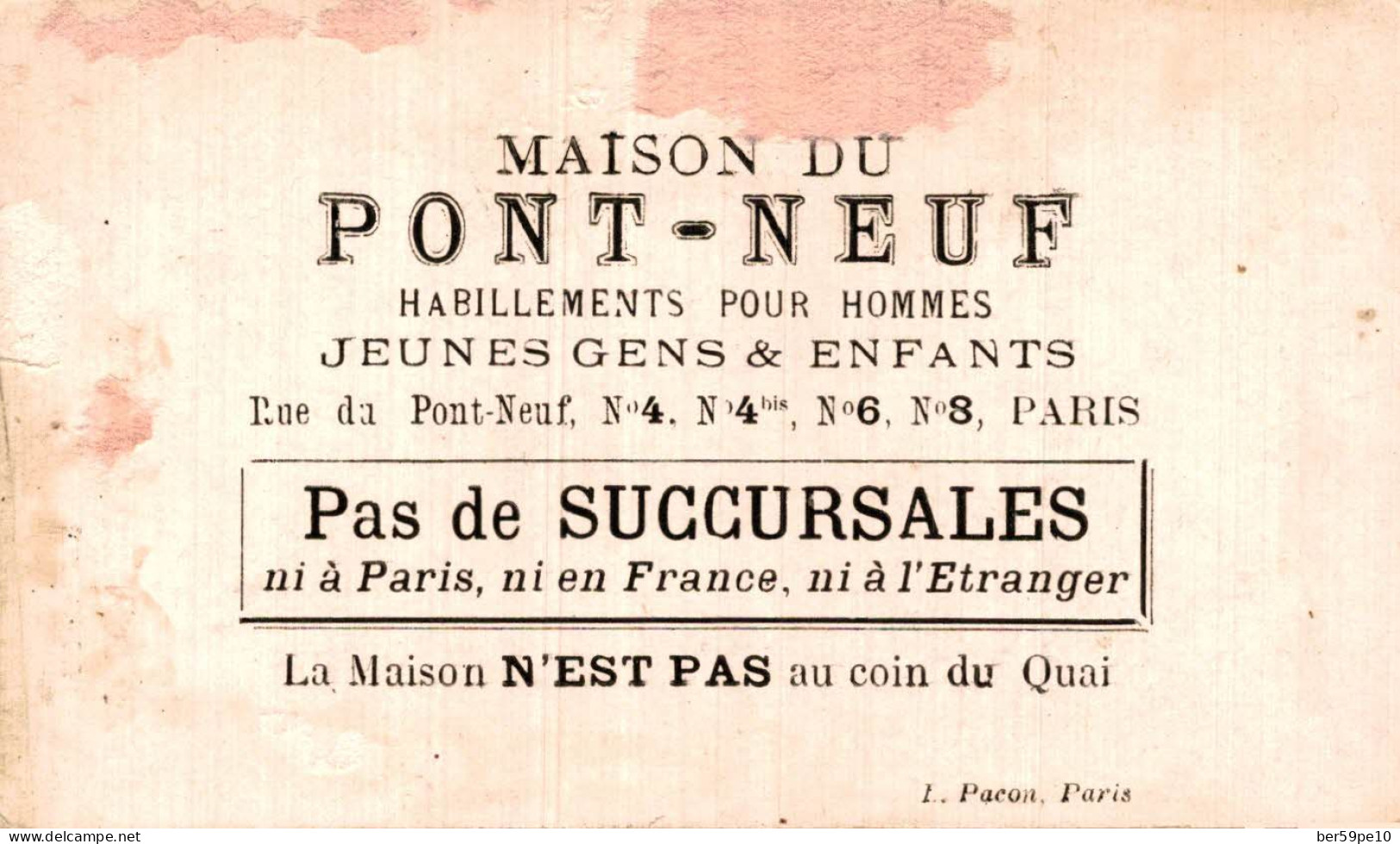 CHROMO MAISON DU PONT NEUF HABILLEMENTS PARIS TURC FUMEUR DE PIPE - Andere & Zonder Classificatie