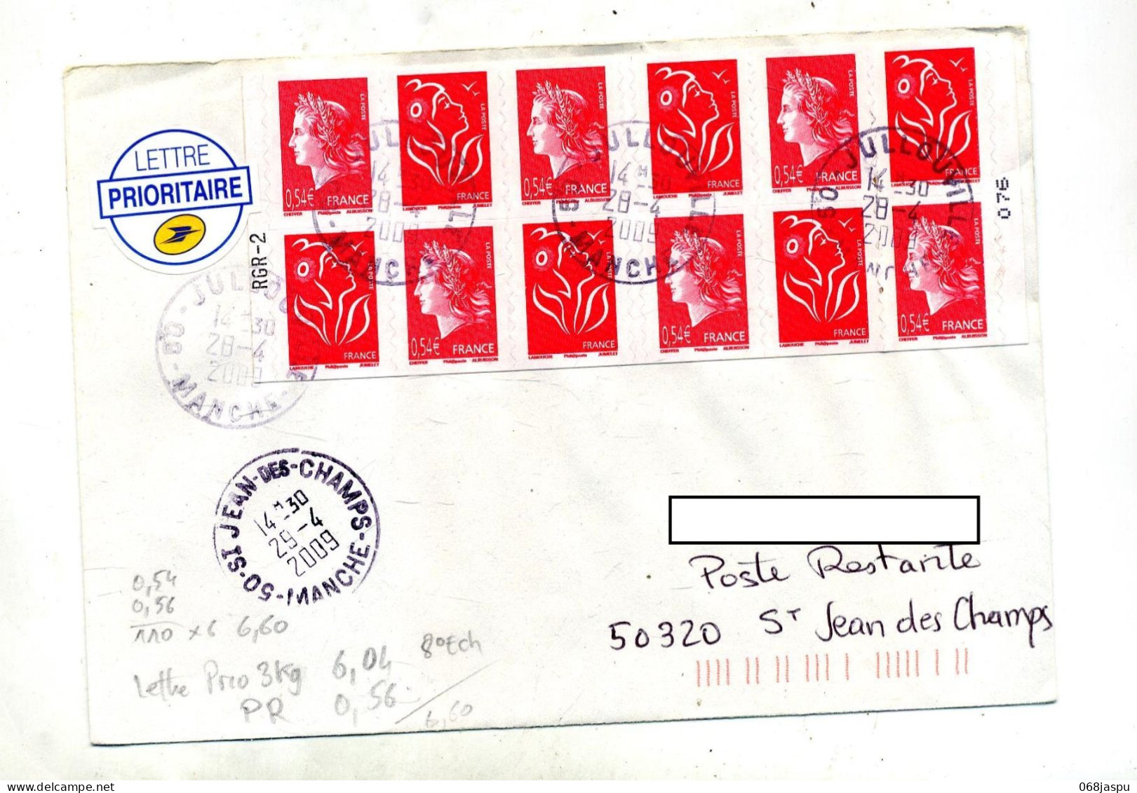 Lettre Cachet Jullouville Sur Carnet Marianne Lamouche Cheffer  Cachet Saint Jean - Bolli Manuali