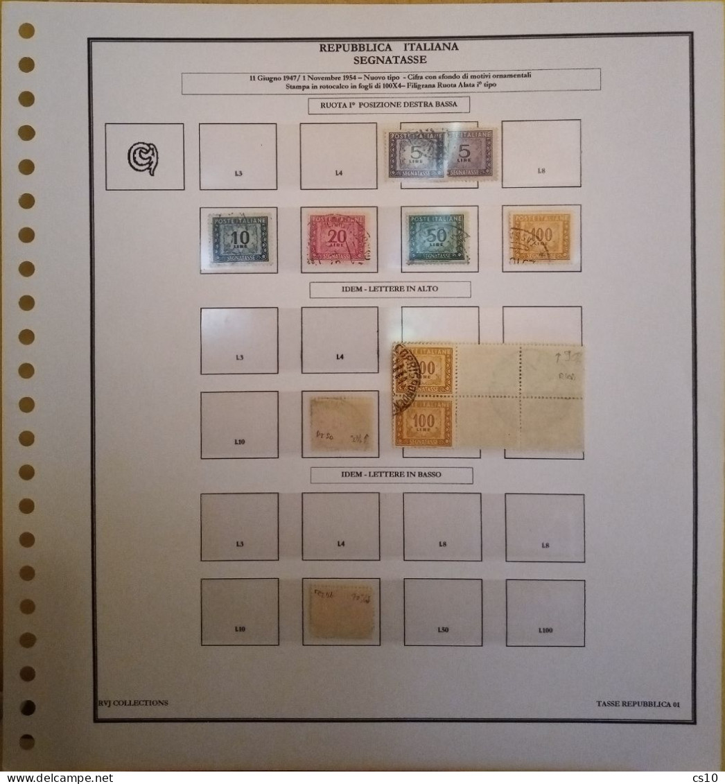 Segnatasse Repubblica Raccolta Fogli Standard 22 Anelli X TUTTE Le Specializzazioni Carta Dent. Filigrana Fluor. - Postage Due