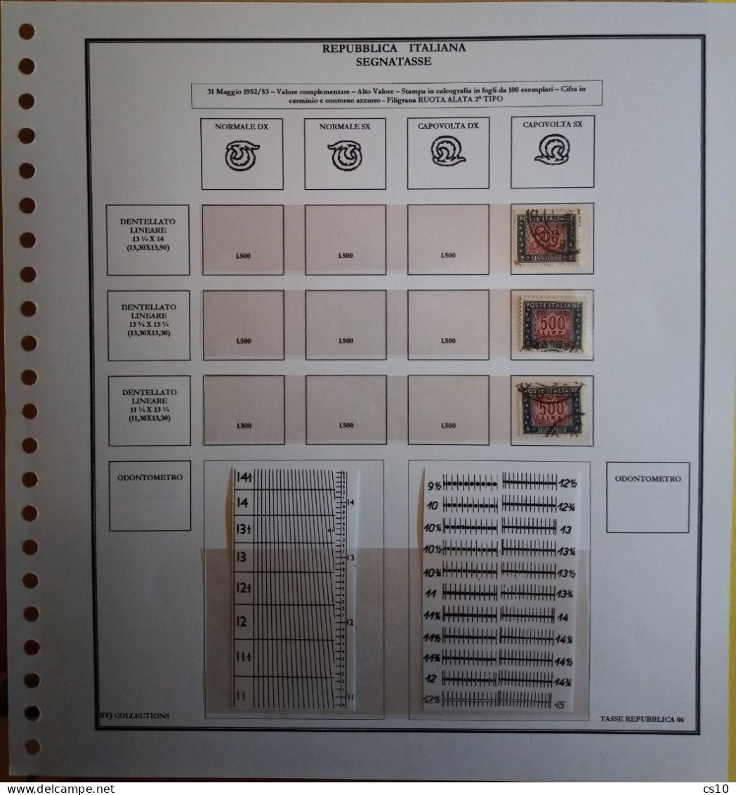 Segnatasse Repubblica Raccolta Fogli Standard 22 Anelli x TUTTE le Specializzazioni Carta Dent. Filigrana Fluor.