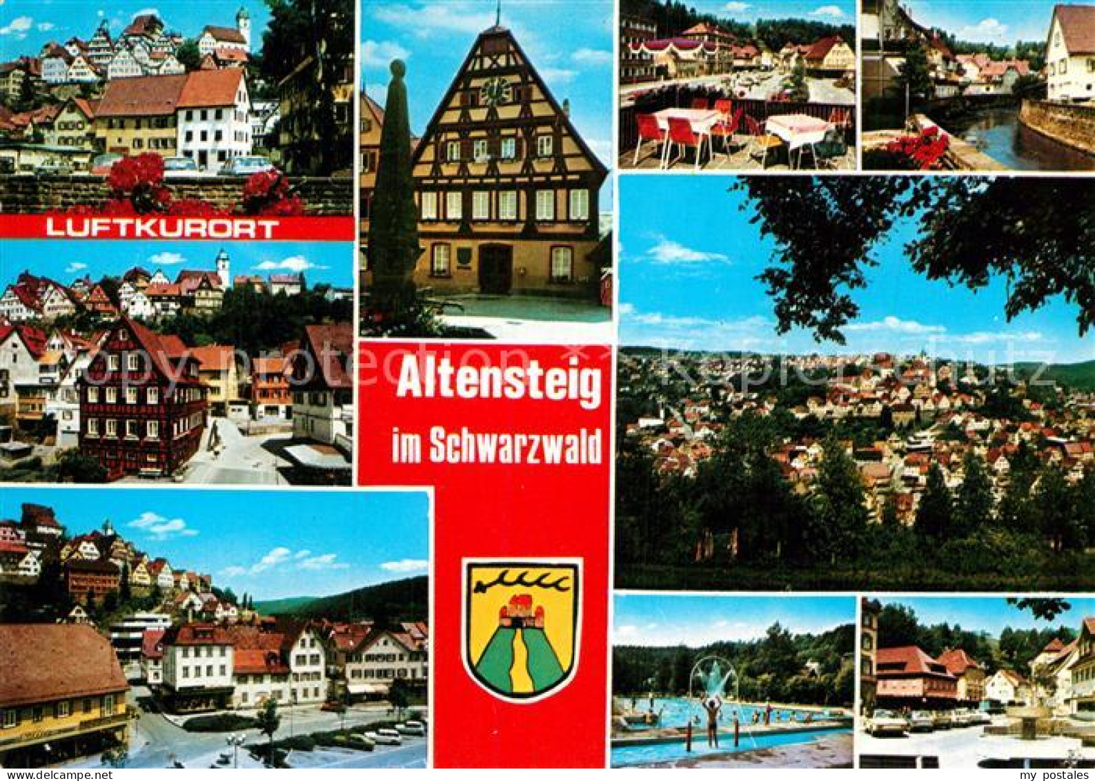 73012302 Altensteig Schwarzwald Panorama Fachwerk Schwimmbad Altensteig - Altensteig