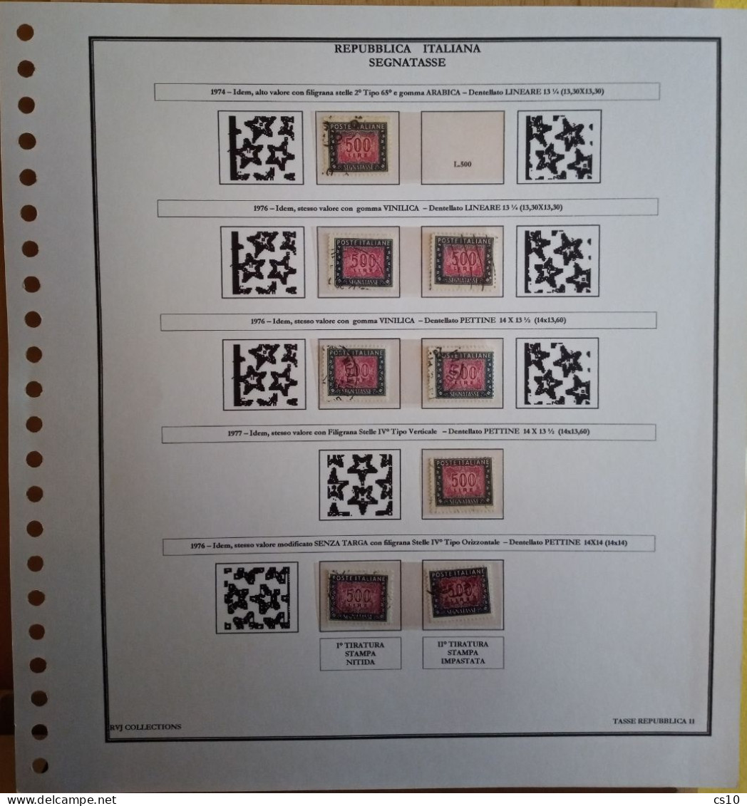 Segnatasse Repubblica Raccolta Fogli Standard 22 Anelli x TUTTE le Specializzazioni Carta Dent. Filigrana Fluor.