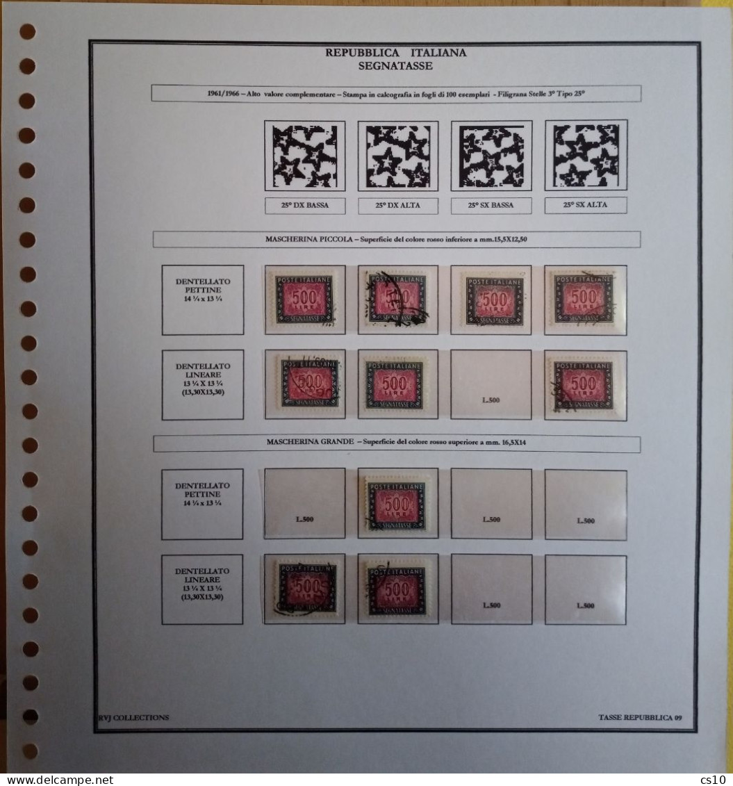 Segnatasse Repubblica Raccolta Fogli Standard 22 Anelli x TUTTE le Specializzazioni Carta Dent. Filigrana Fluor.