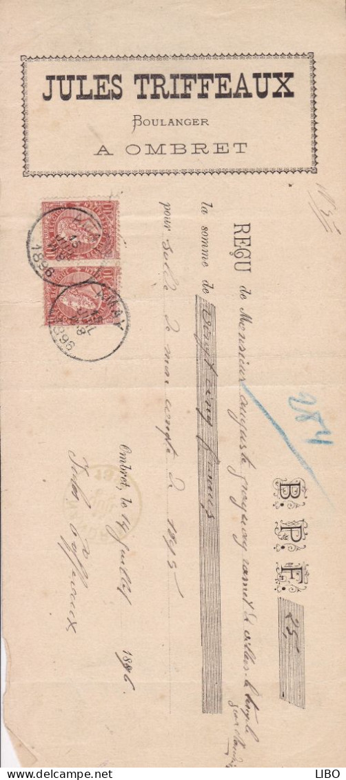 OMBRET Facture Reçu Par Jules TRIFFAUX Boulanger à Ombret 1895 Format Demi A4 - 1800 – 1899