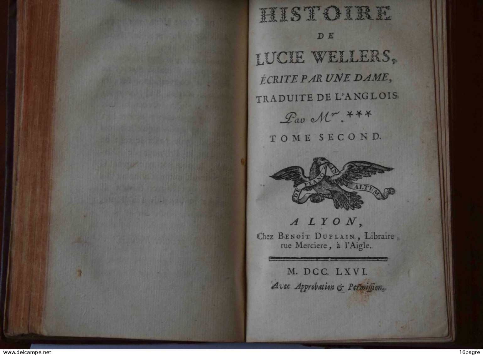 TRÈS RARE. HISTOIRE DE LUCIE WELLERS. E.O. DE 1766. Á LYON. BENOÎT DUPLAIN. COMPLET 778 PAGES. TOMES 1 ET 2