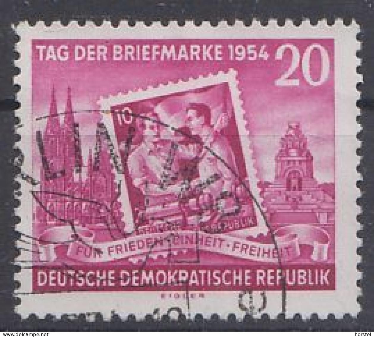 DDR Mi 445A  - Tag Der Briefmarke 1954 - Kölner Dom - Völkerschlachtdenkmal - Usati