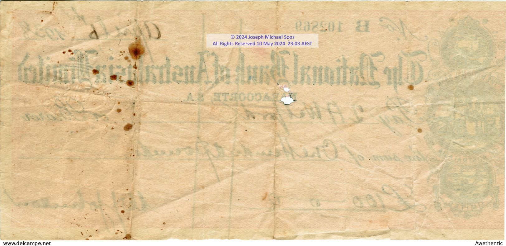 Vintage National Bank Of Australasia Cheque AU£100 6 April 1938 Naracoorte South Australia - Altri & Non Classificati