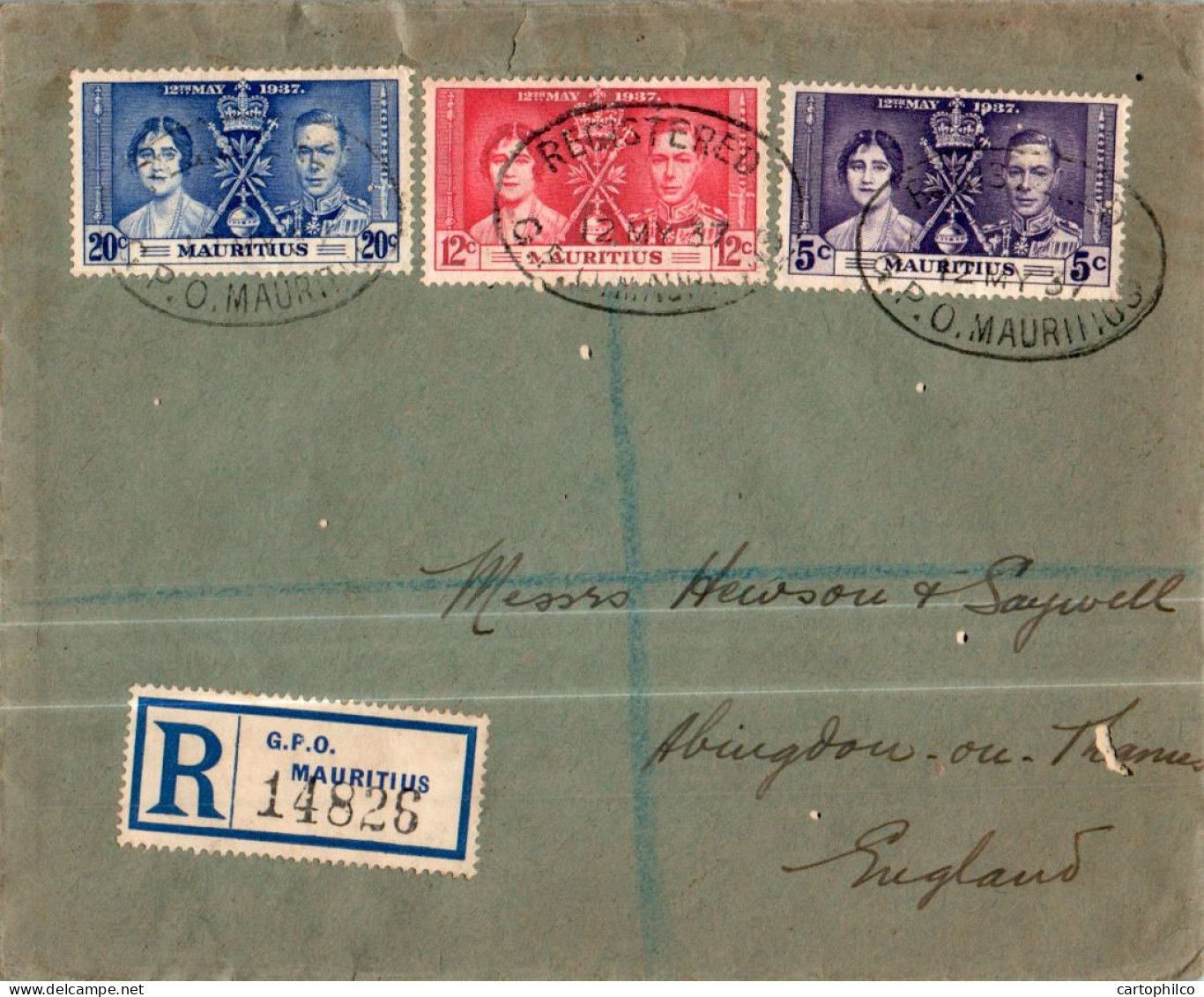 Mauritius Registered Enveloppe To Abington On Thames England Coronation - Maurice (...-1967)