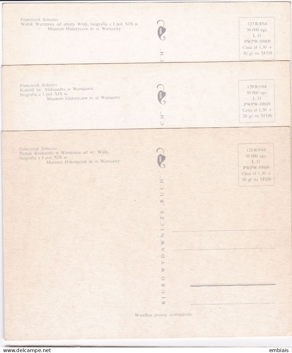 WARSZAWA XIX w. Muzeum Historique m.st. Warsawy Pochette et ses 9 reproductions lithographies Franciszka SCHUSTRA 1964