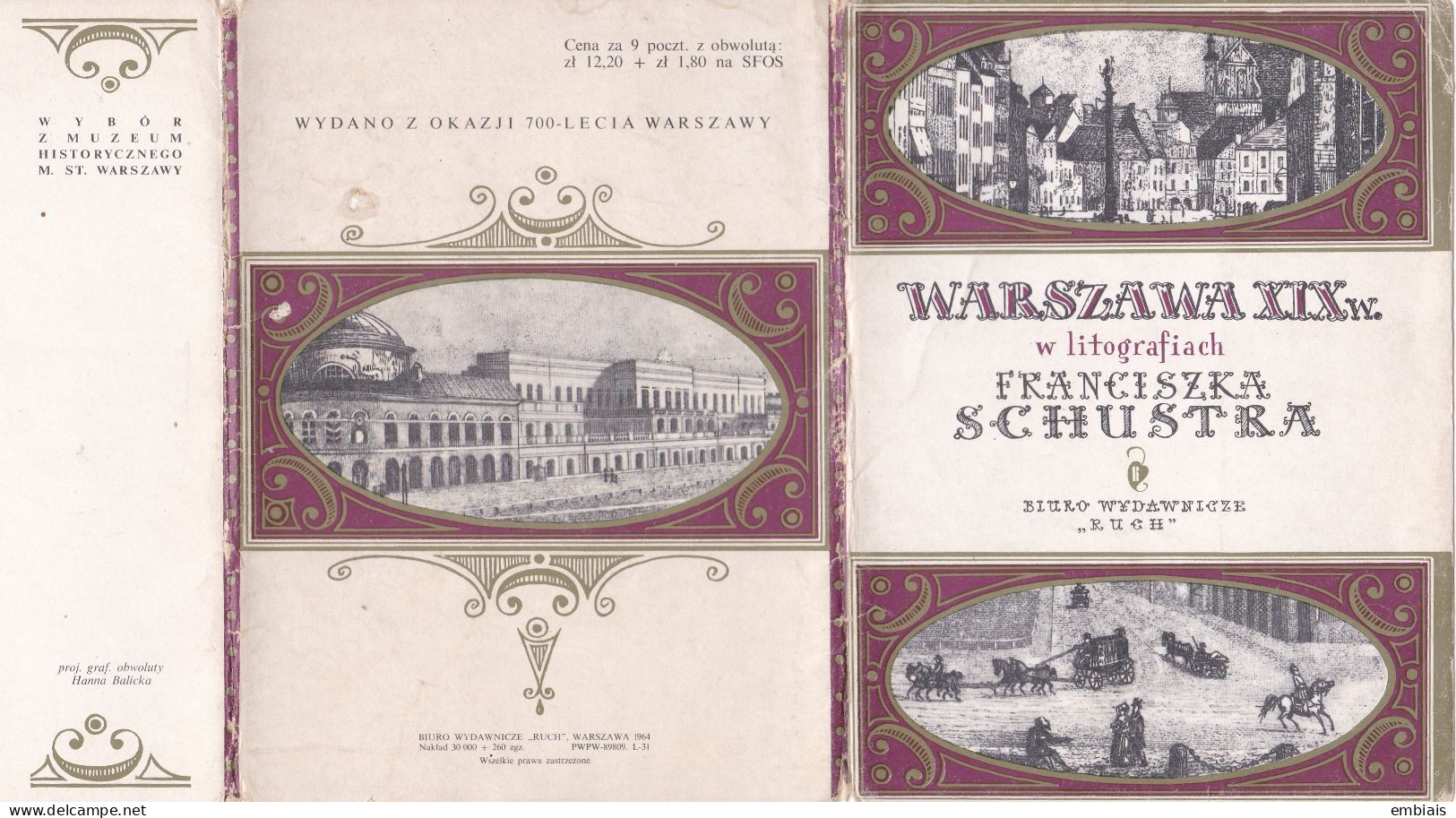 WARSZAWA XIX w. Muzeum Historique m.st. Warsawy Pochette et ses 9 reproductions lithographies Franciszka SCHUSTRA 1964