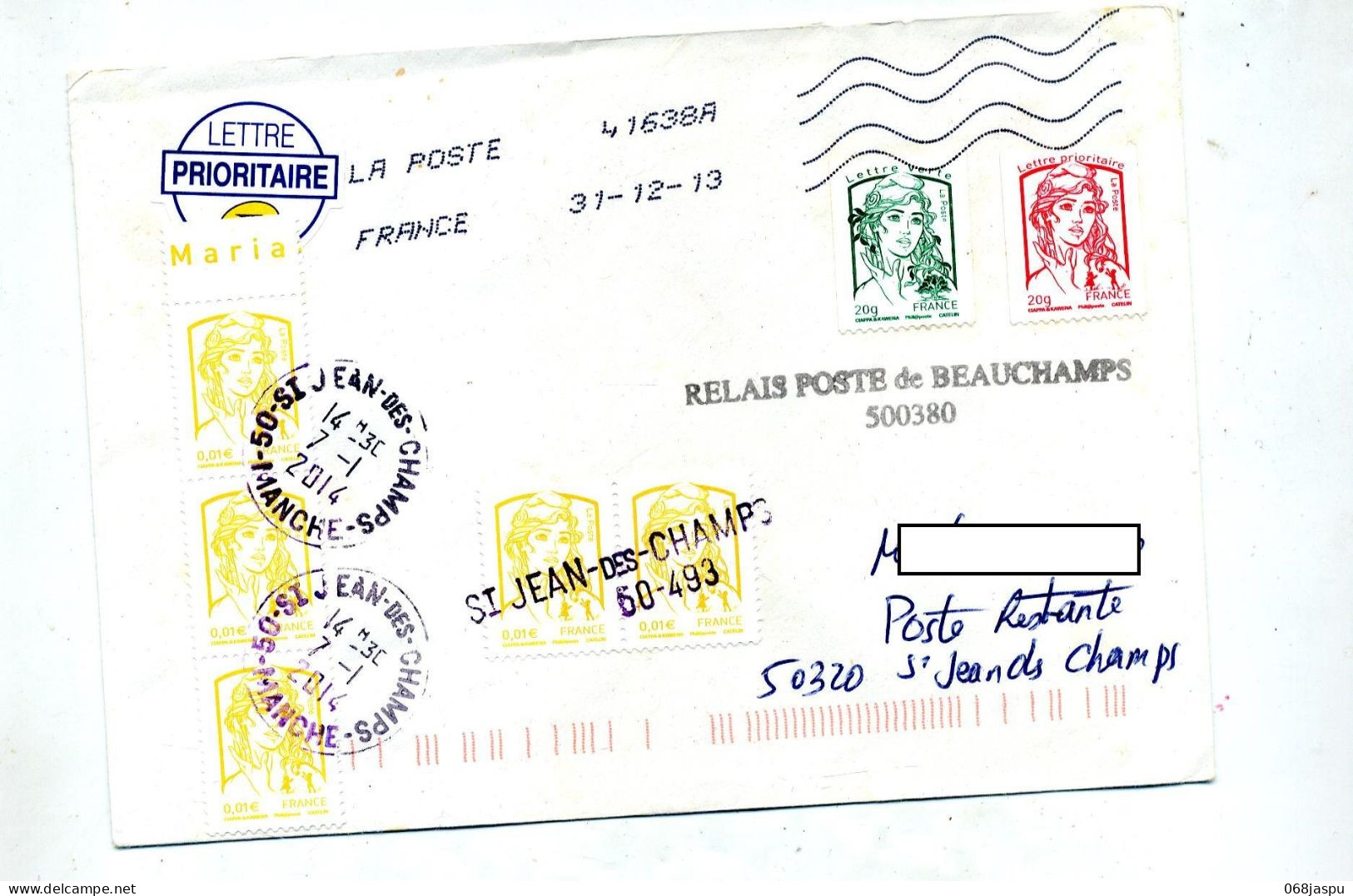 Lettre Flamme Chiffree Sur Roulette  Cachet Poste Testante Saint Jean + Cachet Relais Poste Beauchamps - Maschinenstempel (Werbestempel)