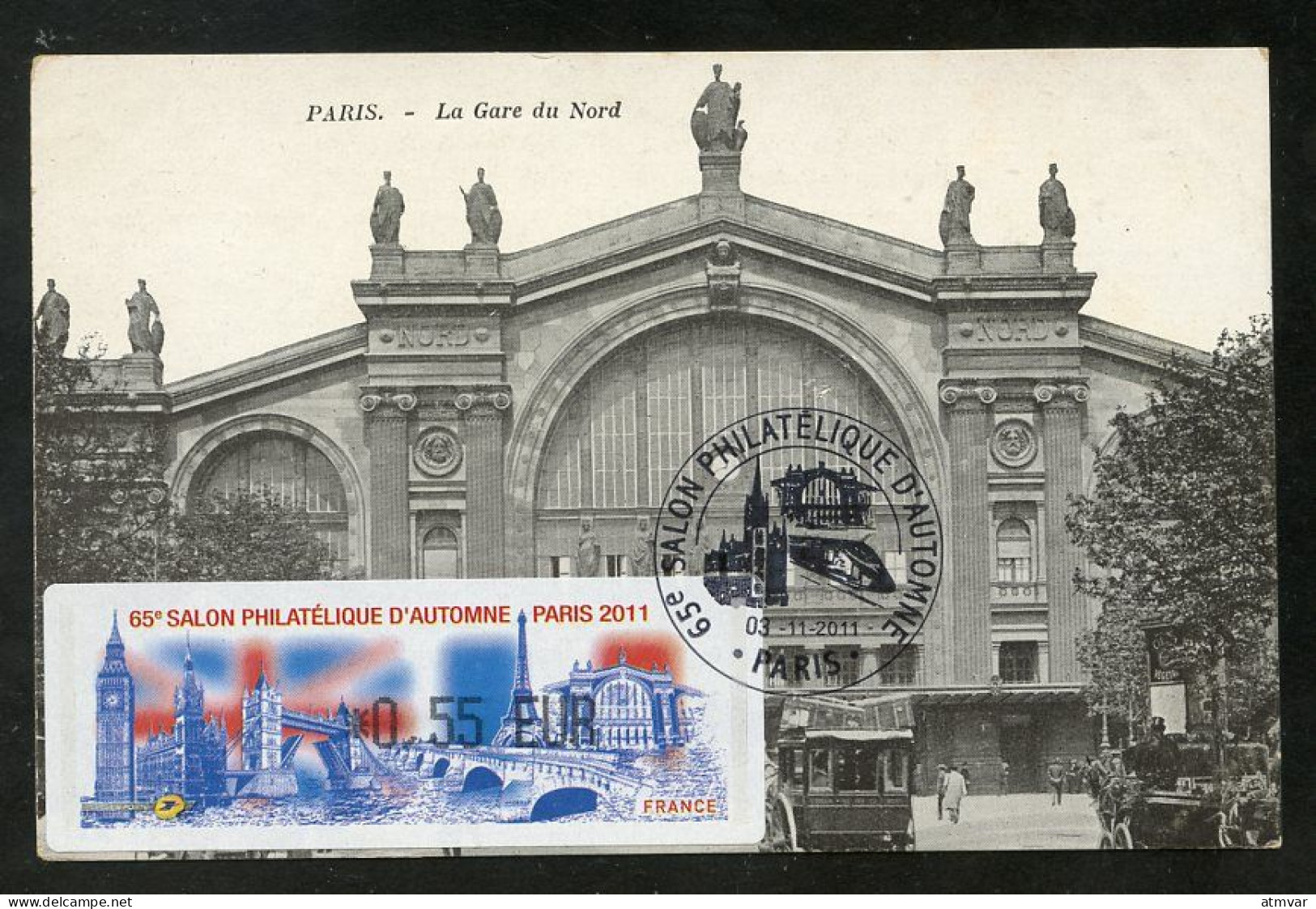 FRANCE (2011) - Carte Maximum Card - ATM LISA - 65 Salon Philatélique Automne - Paris Gare Du Nord - Railway Station - 2010-2019