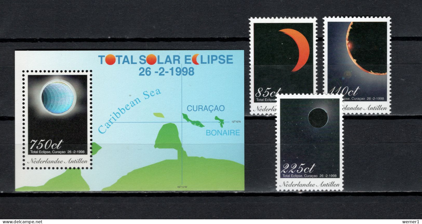 Netherlands Antilles 1998 Space, Total Eclipse Set Of 3 + S/s MNH - North  America