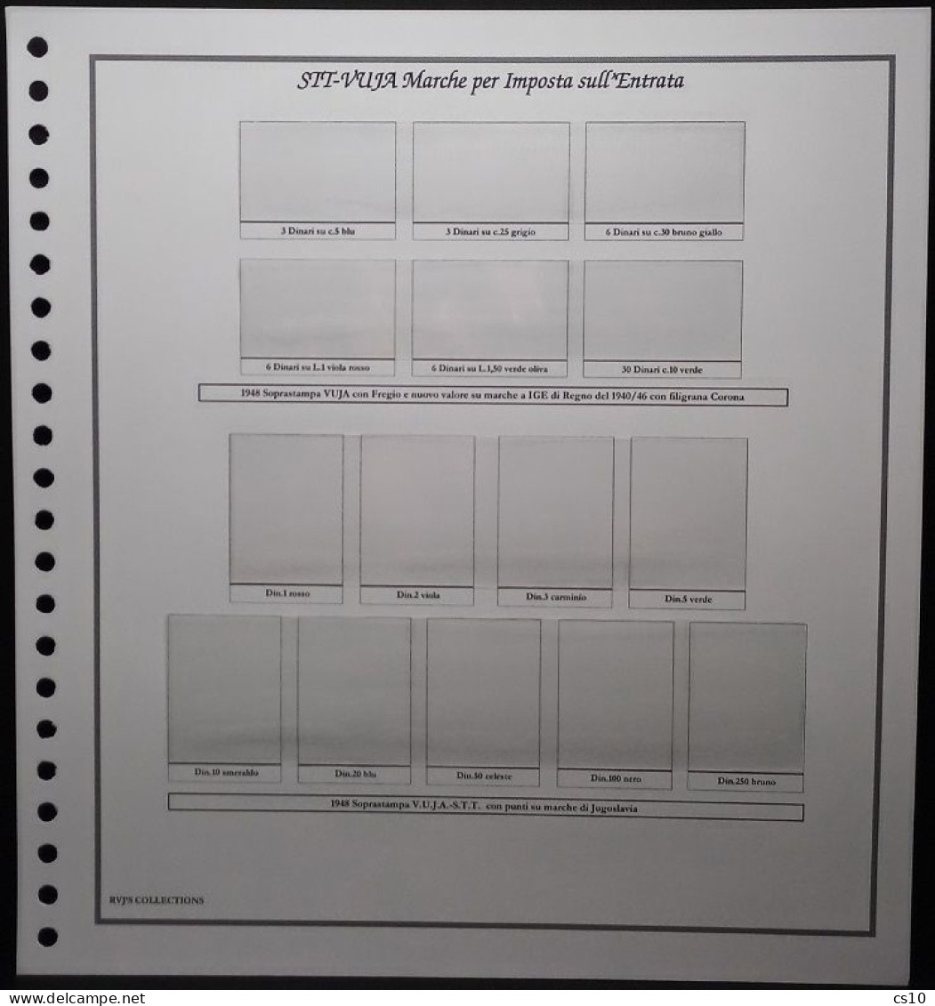 Trieste "B"   S.T.T.-V.U.J.A. Marche Da Bollo & Fiscali -  Raccolta Fogli D'Album Standard 22 Anelli Con Taschine - Pre-printed Pages