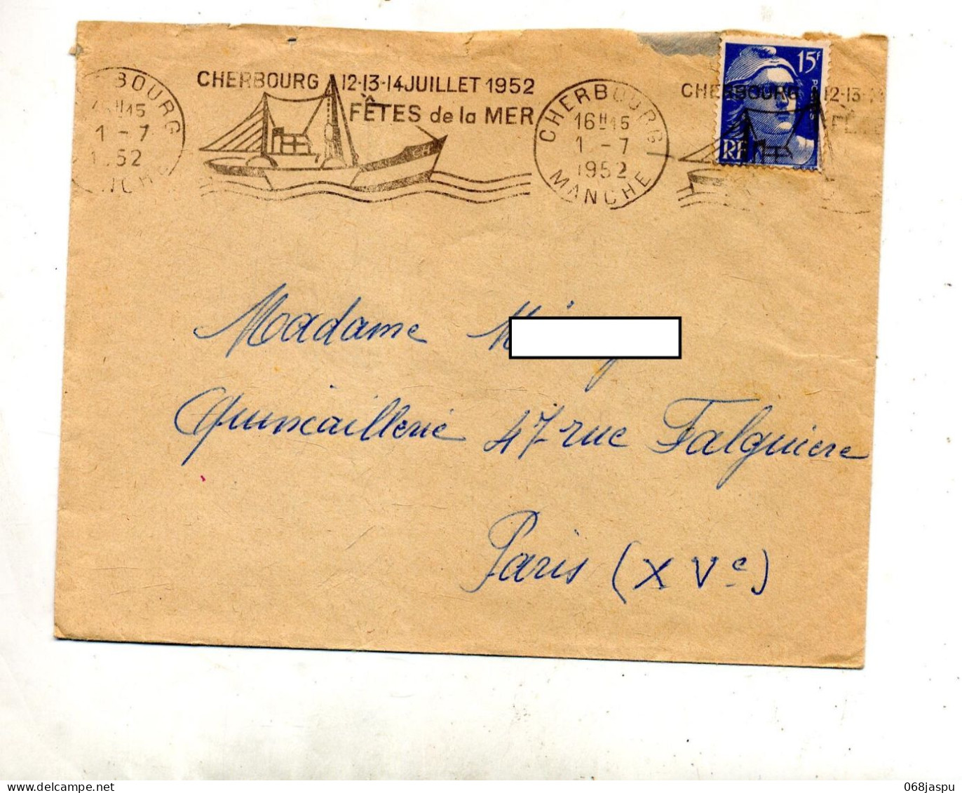 Lettre Flamme Cherbourg Fetes De La Mer Sur Gandon - Mechanical Postmarks (Advertisement)