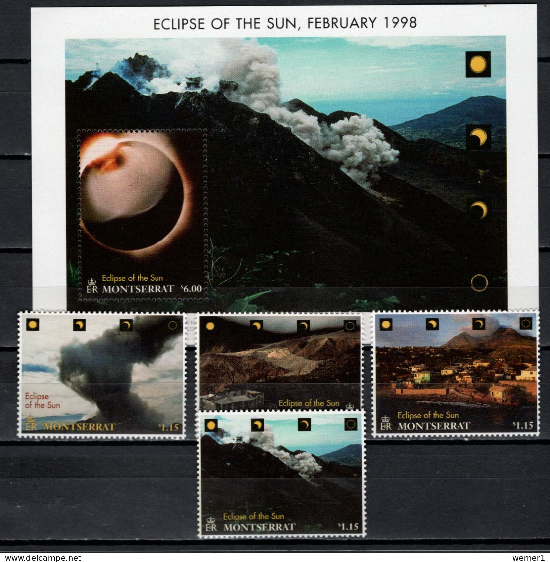 Montserrat 1998 Space, Total Eclipse Set Of 4 + S/s MNH - North  America