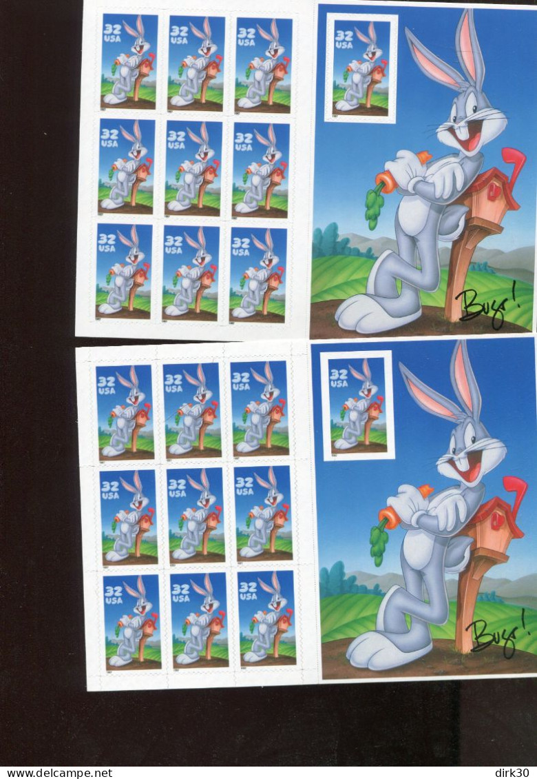 USA BUGS BUNNY 2 Blocks, One With 10th Stamp Perforated And One With 10th Stamp UNPERFORATED !! - Neufs