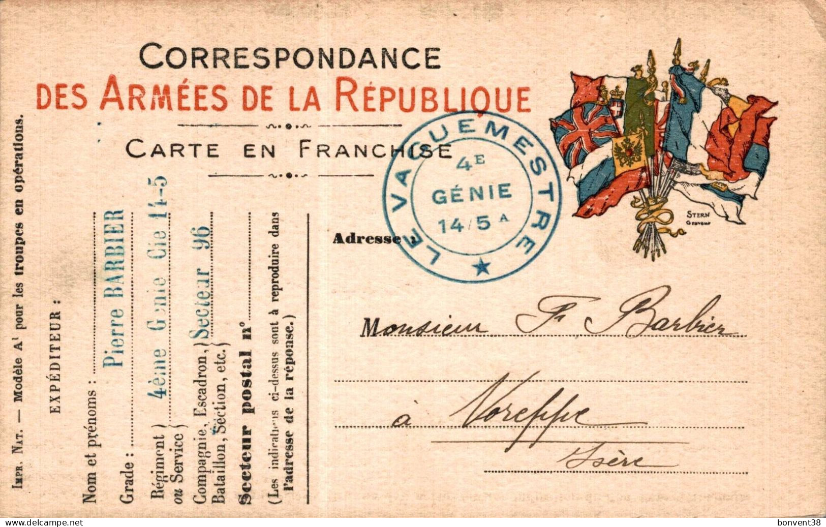 K1005 - Correspondance Des ARMÉES De La RÉPUBLIQUE - 4e Génie - Otros & Sin Clasificación