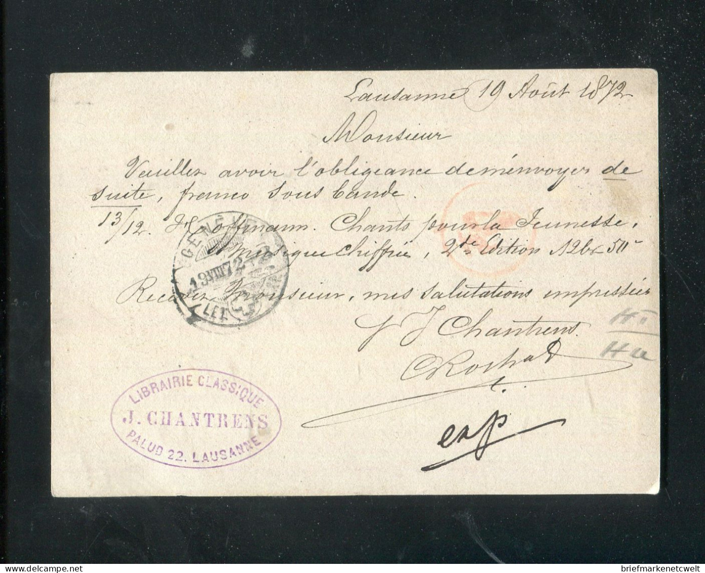 "SCHWEIZ" 1872, Postkarte Ex Lausanne Nach Geneve, Schoene Karte ! (B1233) - Entiers Postaux