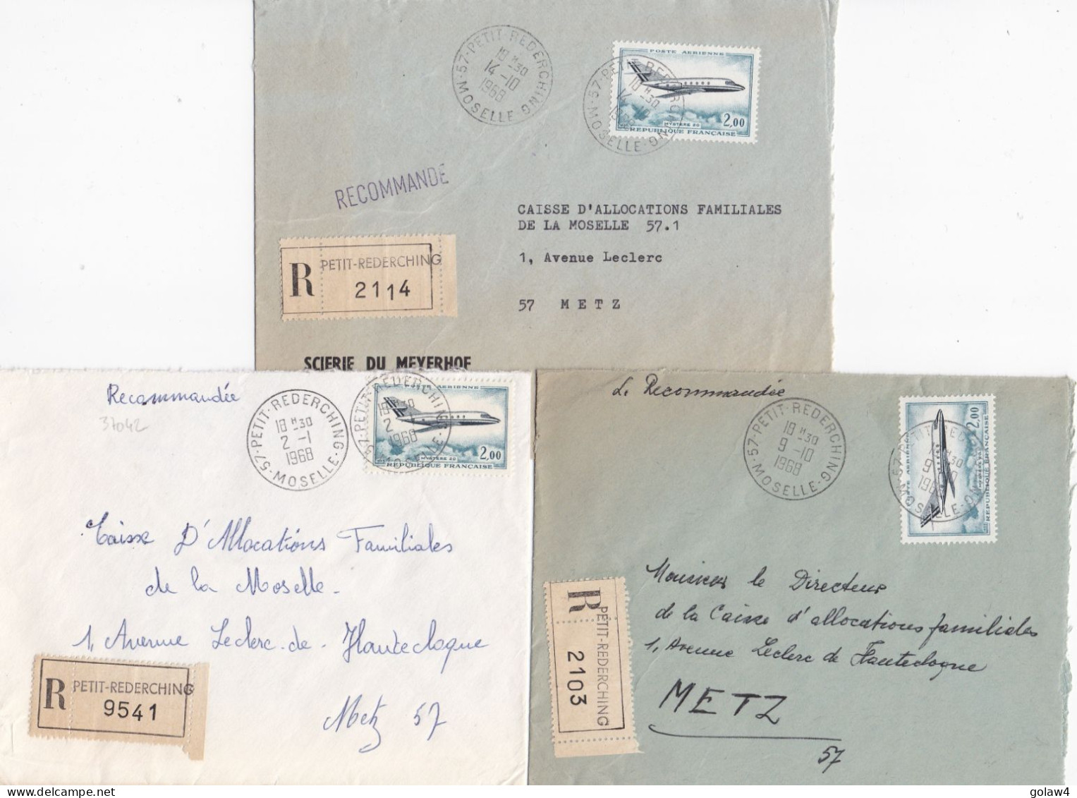 37042# LOT 3 LETTRES FRANCHISE PARTIELLE RECOMMANDE Obl PETIT REDERCHING MOSELLE 1968 Pour METZ 57 - Storia Postale