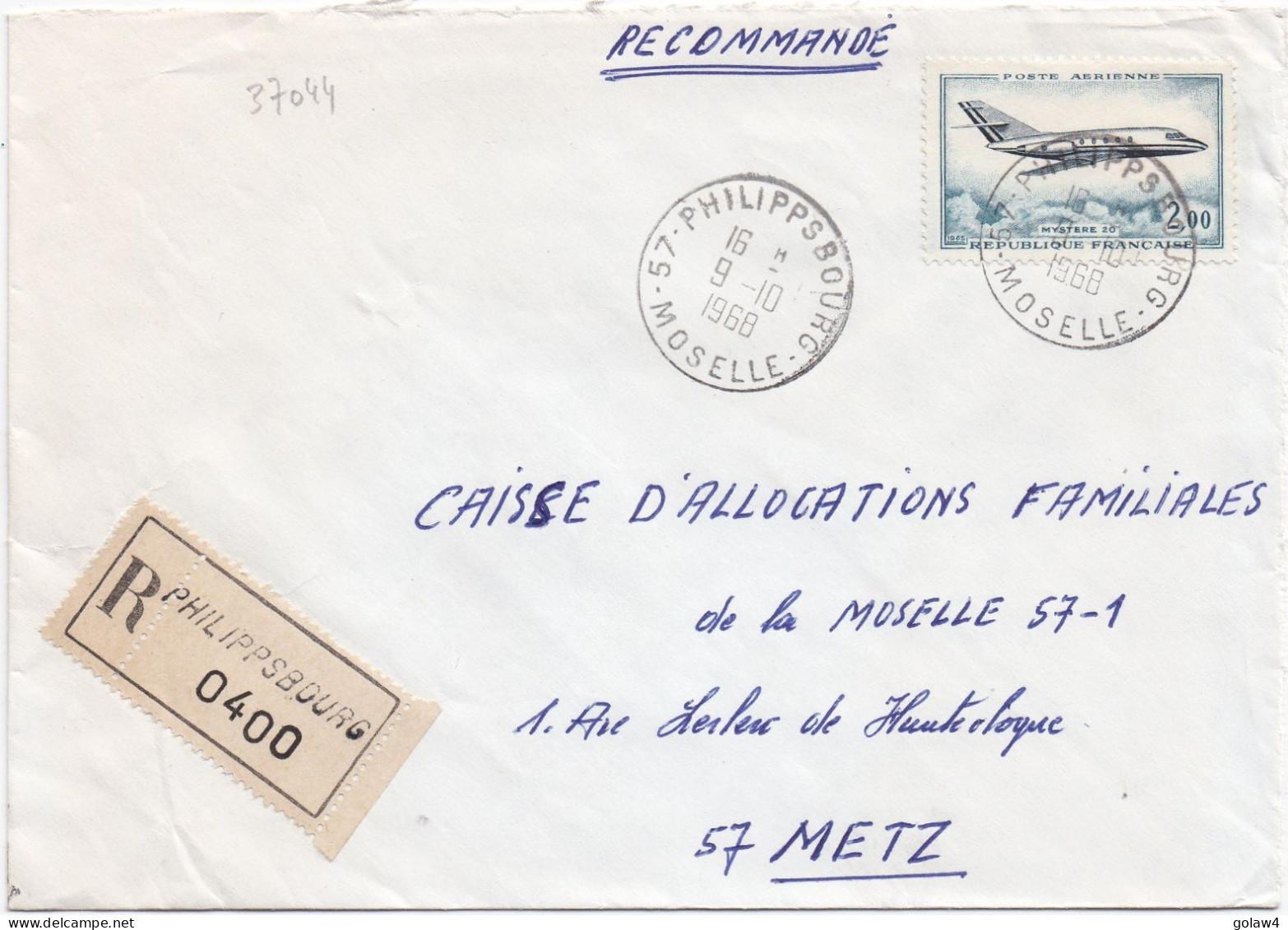 37044# LETTRE FRANCHISE PARTIELLE RECOMMANDE Obl PHILIPPSBOURG MOSELLE 1968 Pour METZ 57 - Lettres & Documents