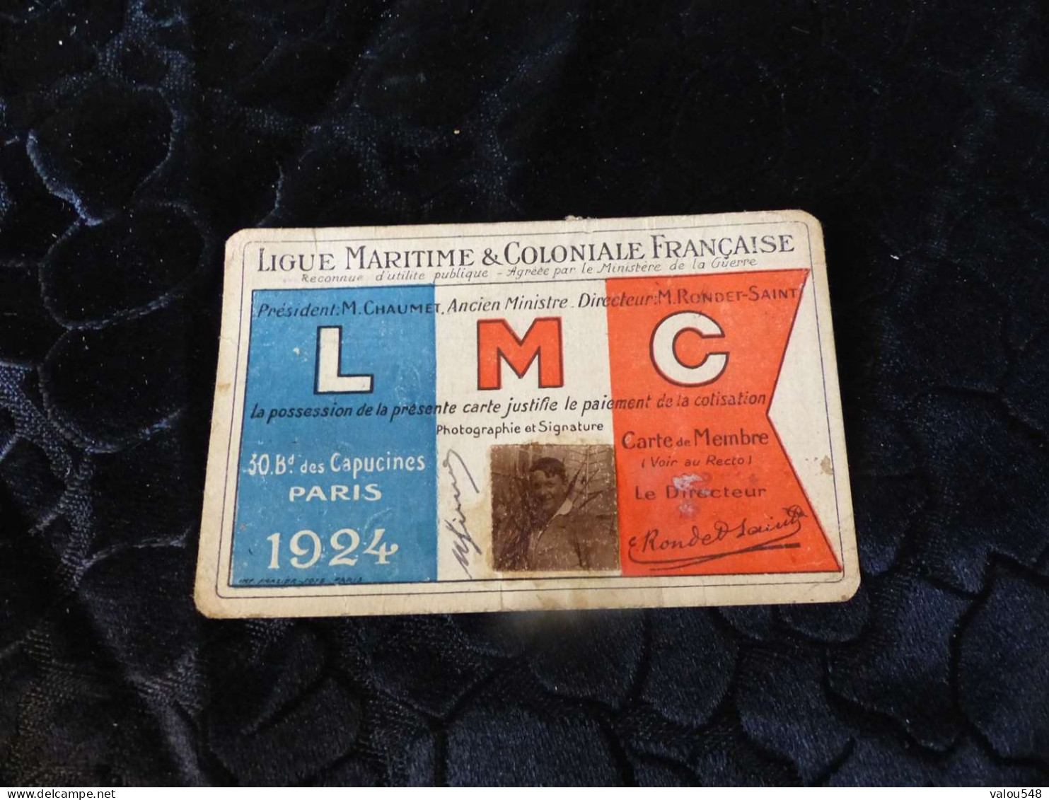 VP-47 , Carte De Membre, LMC, Ligue Maritime Et Coloniale Française, 1924 - Mitgliedskarten