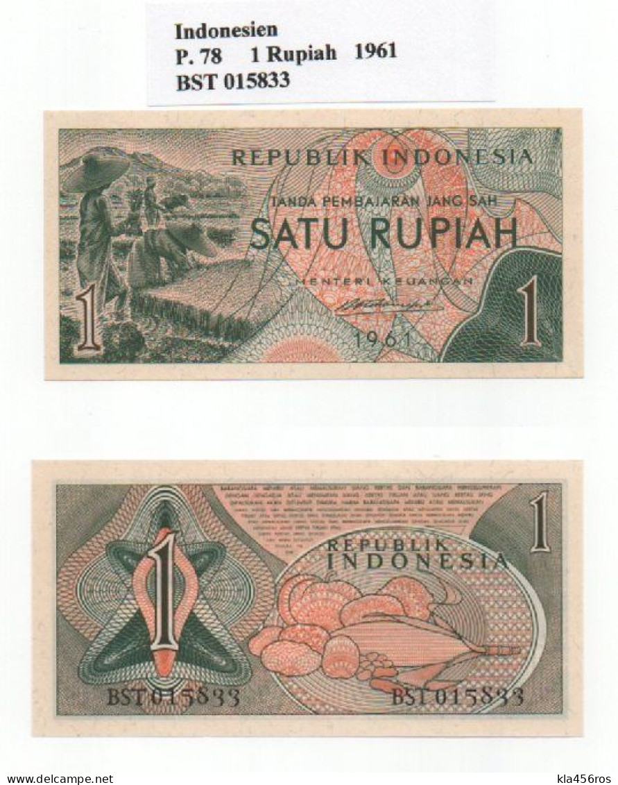 Indonesien  P.78  1 Rupiah 1961 UNC - Indonesien