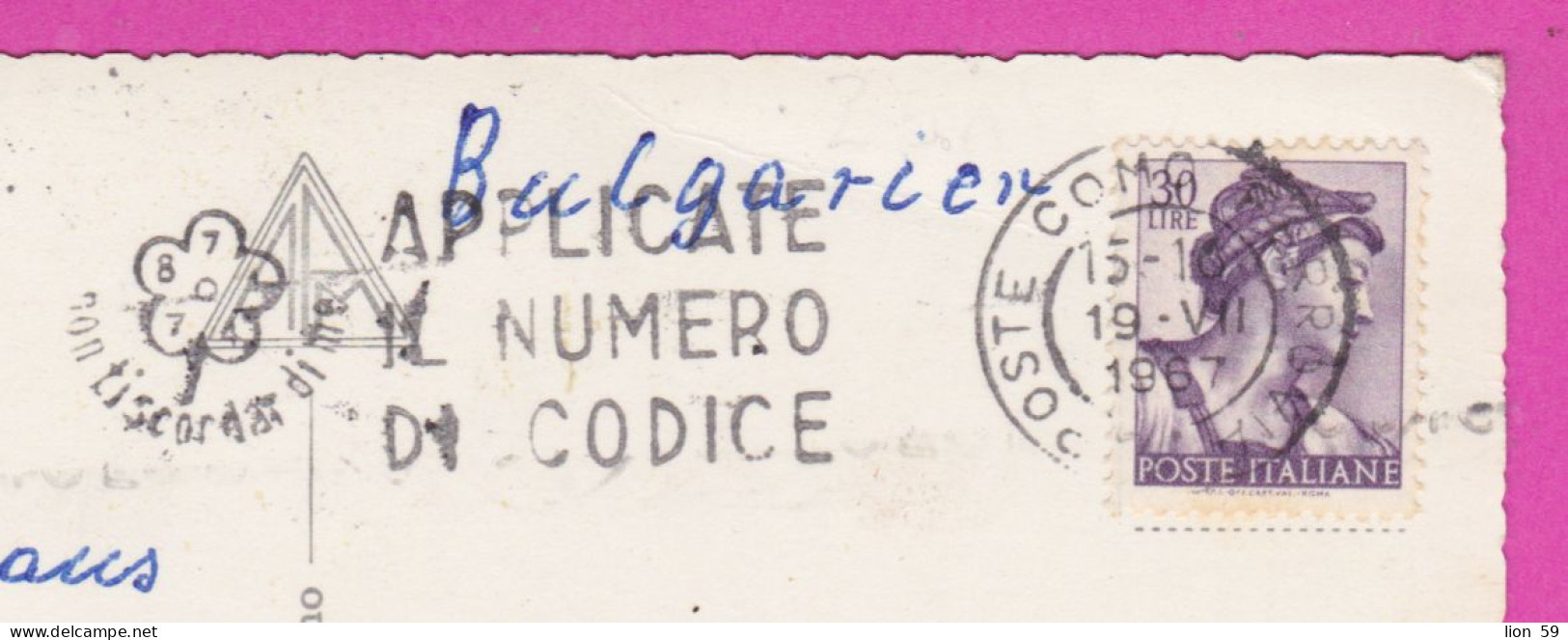 294019 / Italy - COMO Piazza Cavour (Notturno) PC 1968 USED 30 L Designs Sistine Chapel By Michelangelo Flamme Zip Code - 1961-70: Poststempel