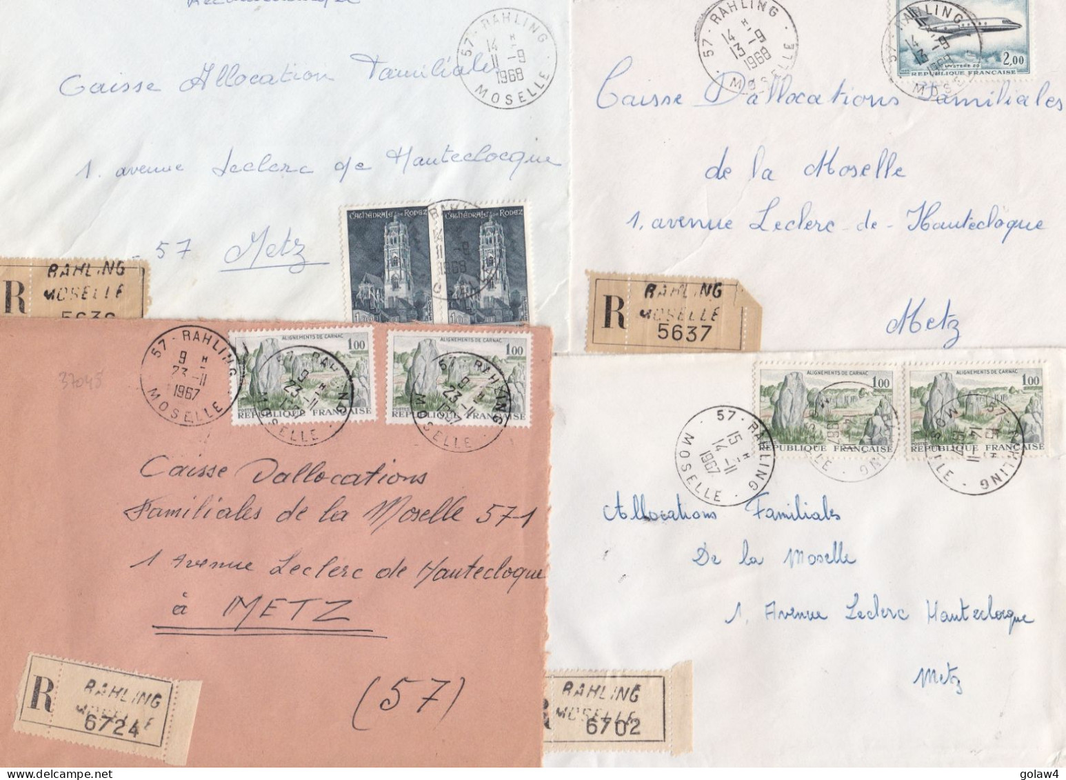 37048# LOT 15 LETTRES FRANCHISE PARTIELLE RECOMMANDE Obl RAHLING MOSELLE 1967 1968 Pour METZ 57 - Lettres & Documents