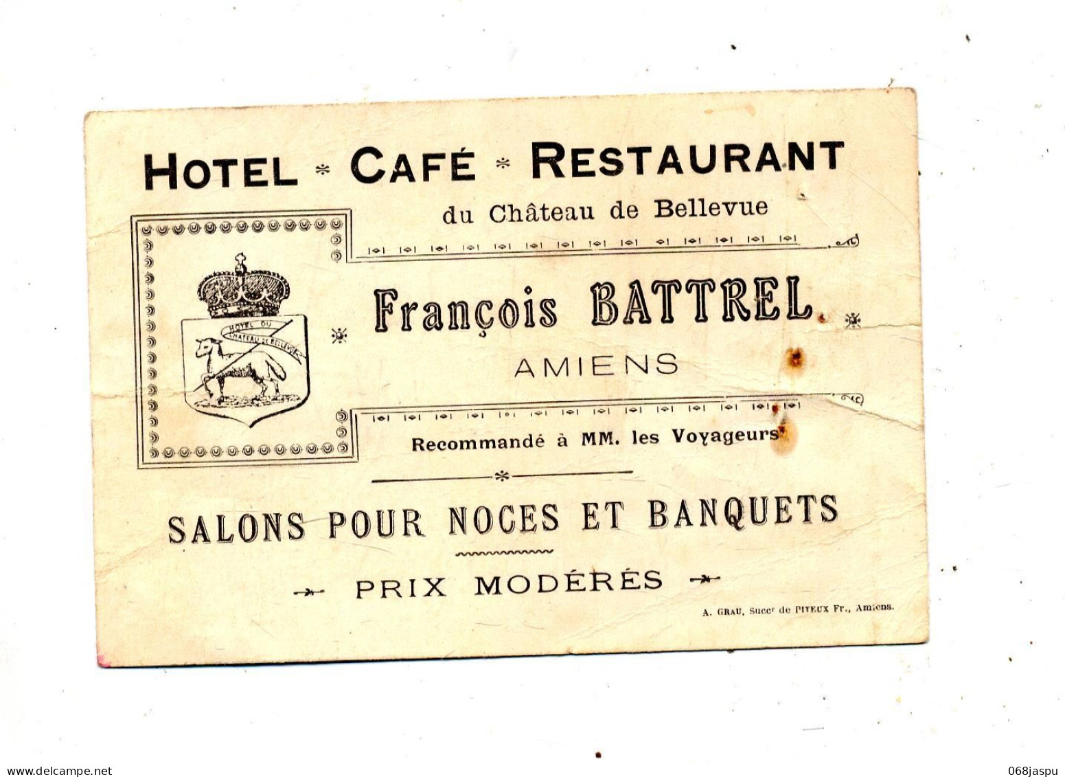 Carte De Visite Hotel  Chateau De Bellevue  Battrel  Note - Visiting Cards