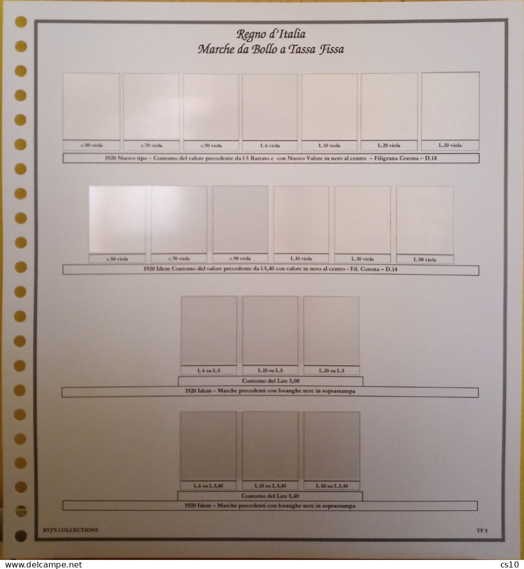 Marche da Bollo a Tassa Fissa Regno RSI Luogotenenza Repubblica - Raccolta Fogli Aggiornamento 22anelli Standard