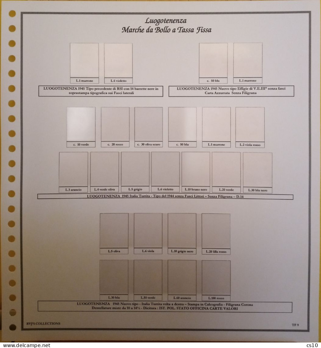 Marche da Bollo a Tassa Fissa Regno RSI Luogotenenza Repubblica - Raccolta Fogli Aggiornamento 22anelli Standard