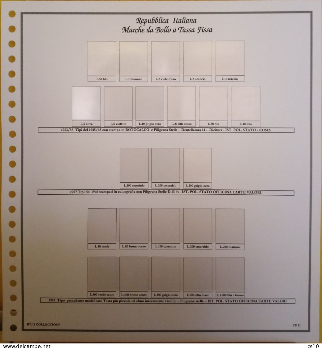 Marche da Bollo a Tassa Fissa Regno RSI Luogotenenza Repubblica - Raccolta Fogli Aggiornamento 22anelli Standard