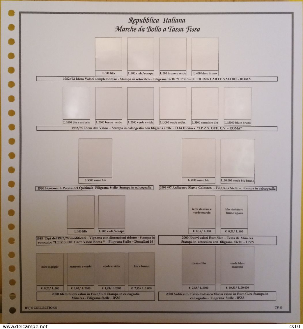 Marche da Bollo a Tassa Fissa Regno RSI Luogotenenza Repubblica - Raccolta Fogli Aggiornamento 22anelli Standard