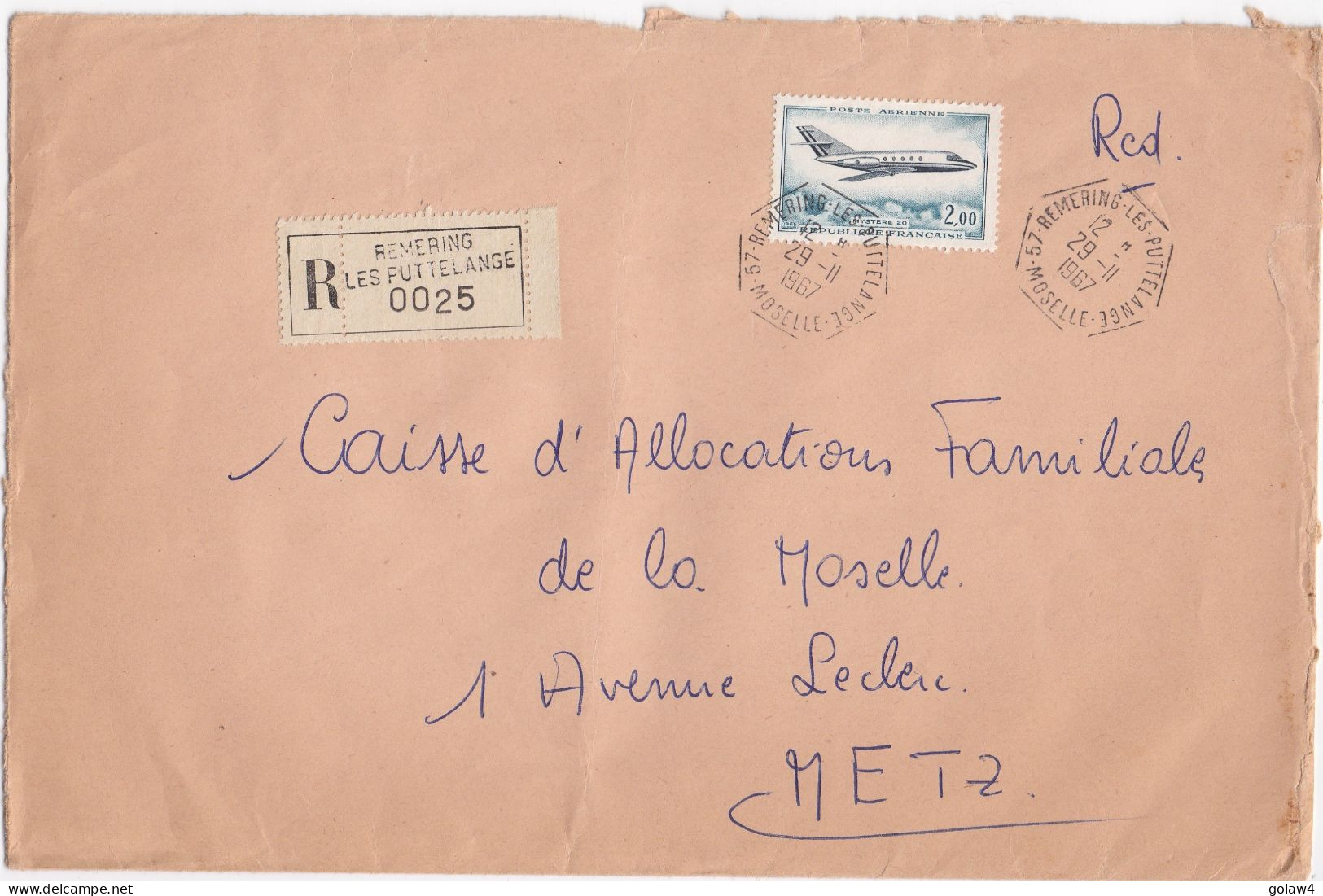 37049# LOT 2 LETTRES FRANCHISE PARTIELLE RECOMMANDE Obl REMERING LES PUTTELANGE MOSELLE 1967 1968 Pour METZ 57 - Storia Postale