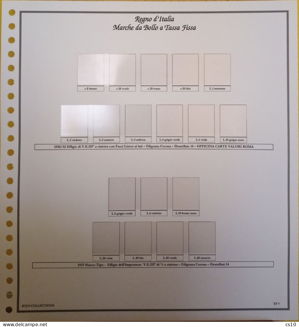 Marche da Bollo a Tassa Fissa Regno RSI Luogotenenza Repubblica - Raccolta Fogli Aggiornamento 22anelli Standard