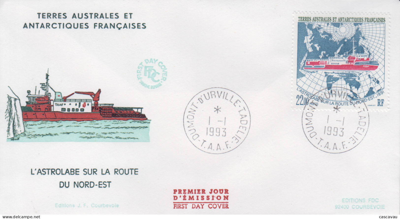 Enveloppe   FDC   1er  Jour   T.A.A.F      L' ASTROLABE   Sur   La   Route  Du   Nord - Est    1993 - FDC