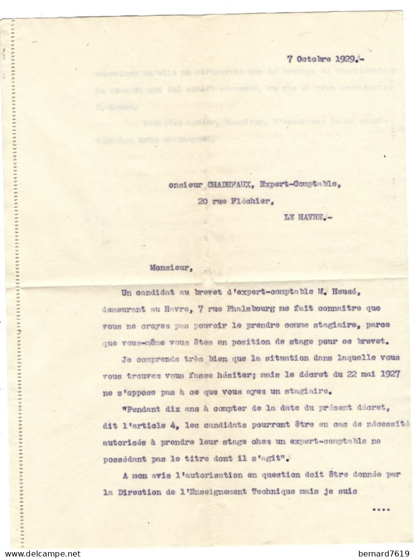 Document Rouen Le 7 Octobre 1929  President De La 3 E Region Economique A Mr Heuze  73 Le Havre - 1900 – 1949