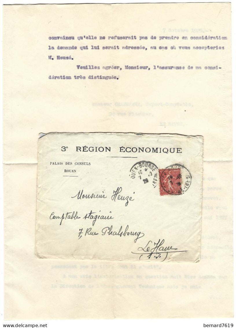 Document Rouen Le 7 Octobre 1929  President De La 3 E Region Economique A Mr Heuze  73 Le Havre - 1900 – 1949